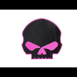 Half Skull Pink on Black Iron on Patch for Vests & Jackets